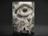[Laser cut and engrave] Metallplatte mit surrealem Kunstwerk von einem Mädchen und einem riesigen Auge