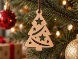 [Laser cut and engrave] Wooden Christmas Tree Ornament with Star Cutouts
