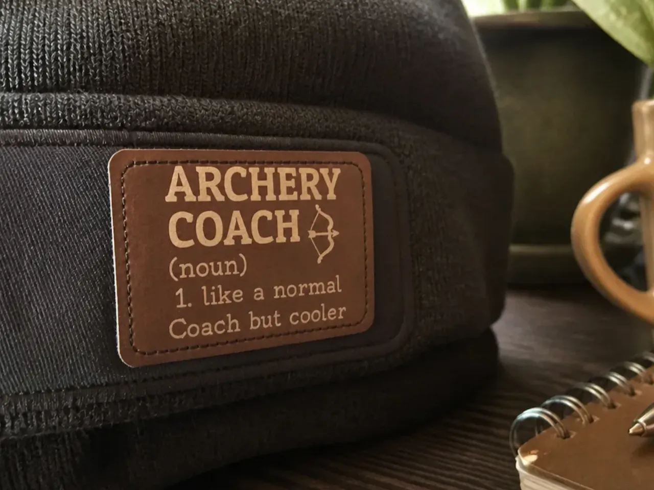 [Laser cut and engrave] Archery Coach Definition Beanie with Leather Patch