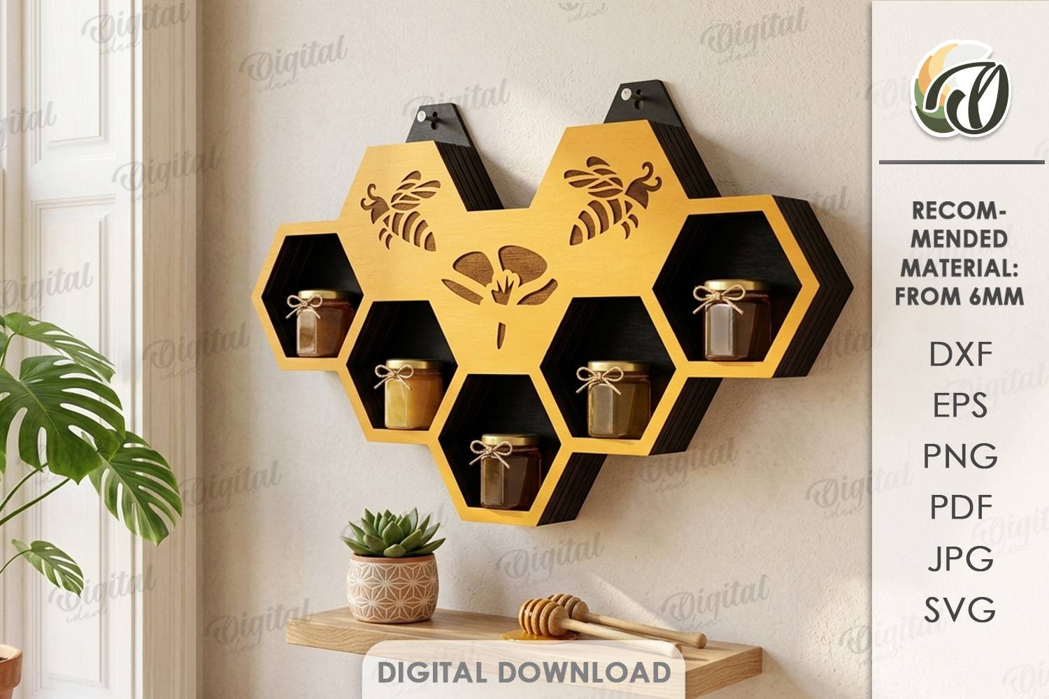 [Laser cut and engrave] 3D Bee Wall Shelves and Stands bundle. Honeycomb Storage shelf laser cut files. Hanging bookshelf svg. Organizer. Display. Bee quotes svg