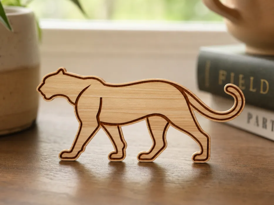 Wooden Panther Figurine Standing Animal Statue - Laser Cut Design