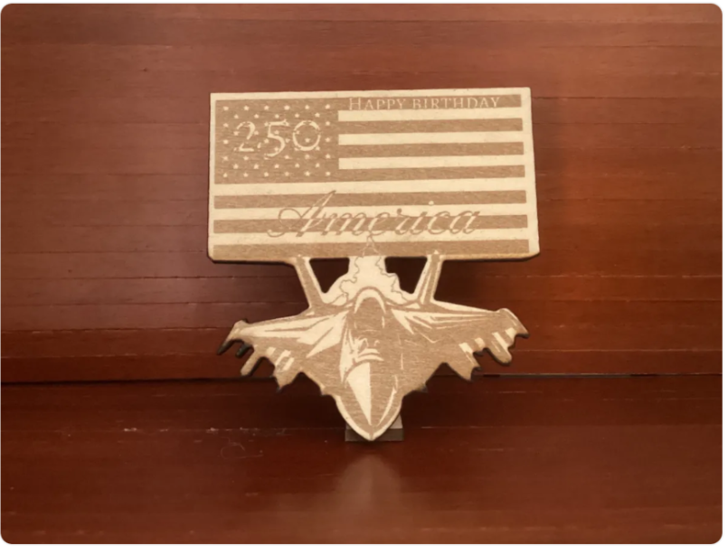 Happy Birthday America 250th Anniversary Fighter Jet Tabletop Sign