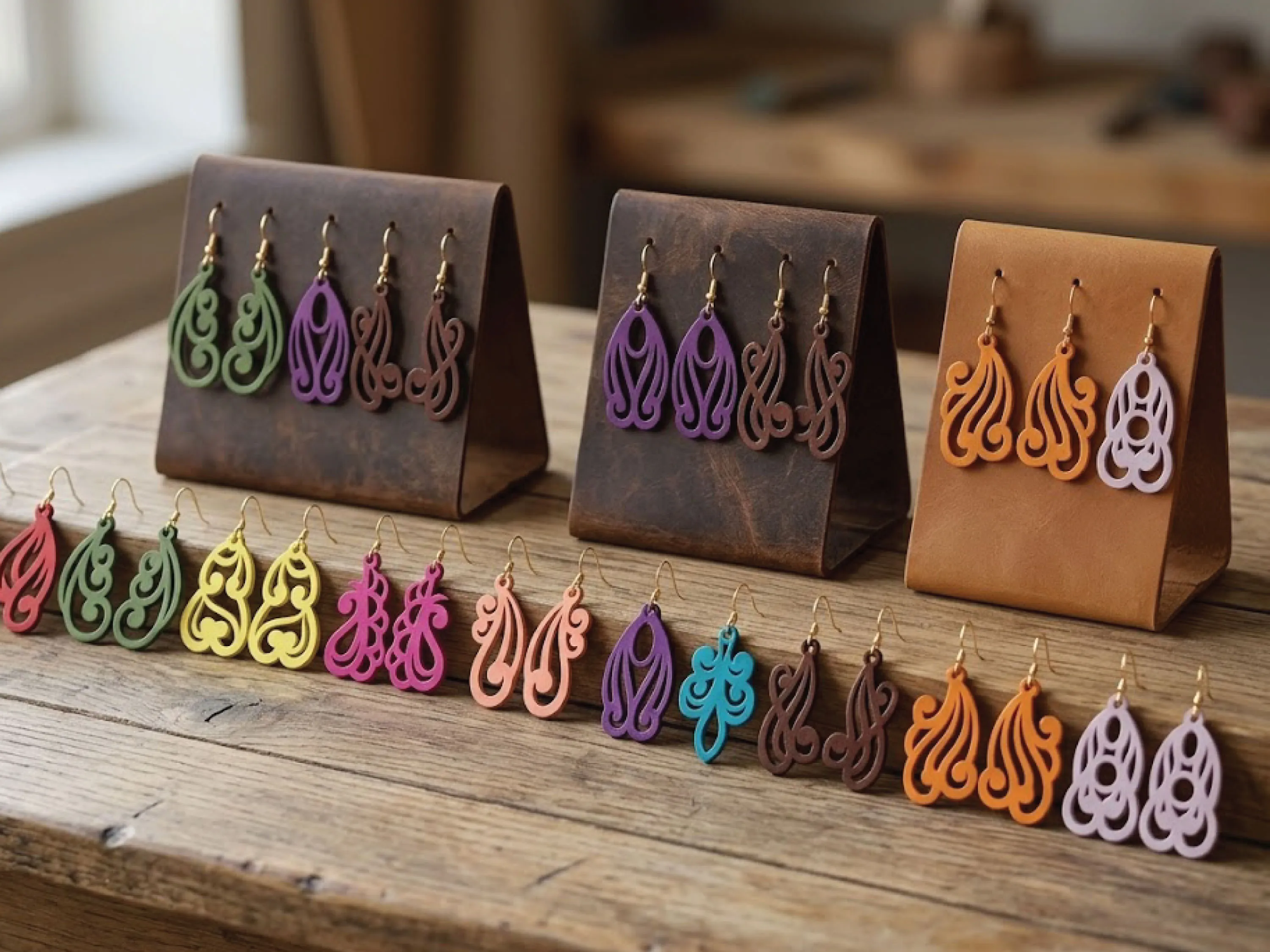 Colorful Filigree Drop Earrings with Teardrop Swirl Patterns