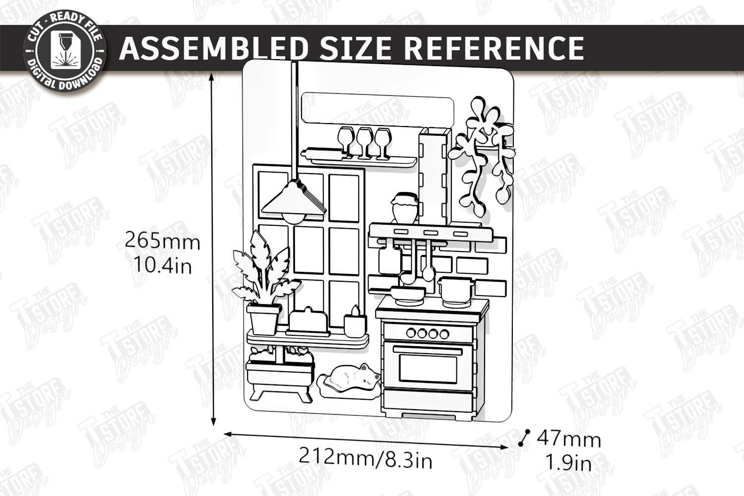 [Laser cut and engrave] Miniature Kitchen Scene Wall Hanging Cutting Board Decor Laser Cut Bundle. Mini Kitchen. Home Decor