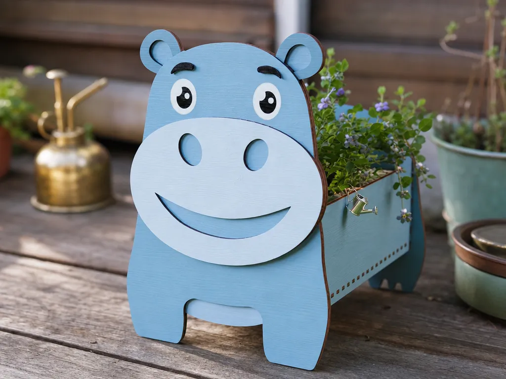 Cache-pot en forme d'hippopotame pour plantes