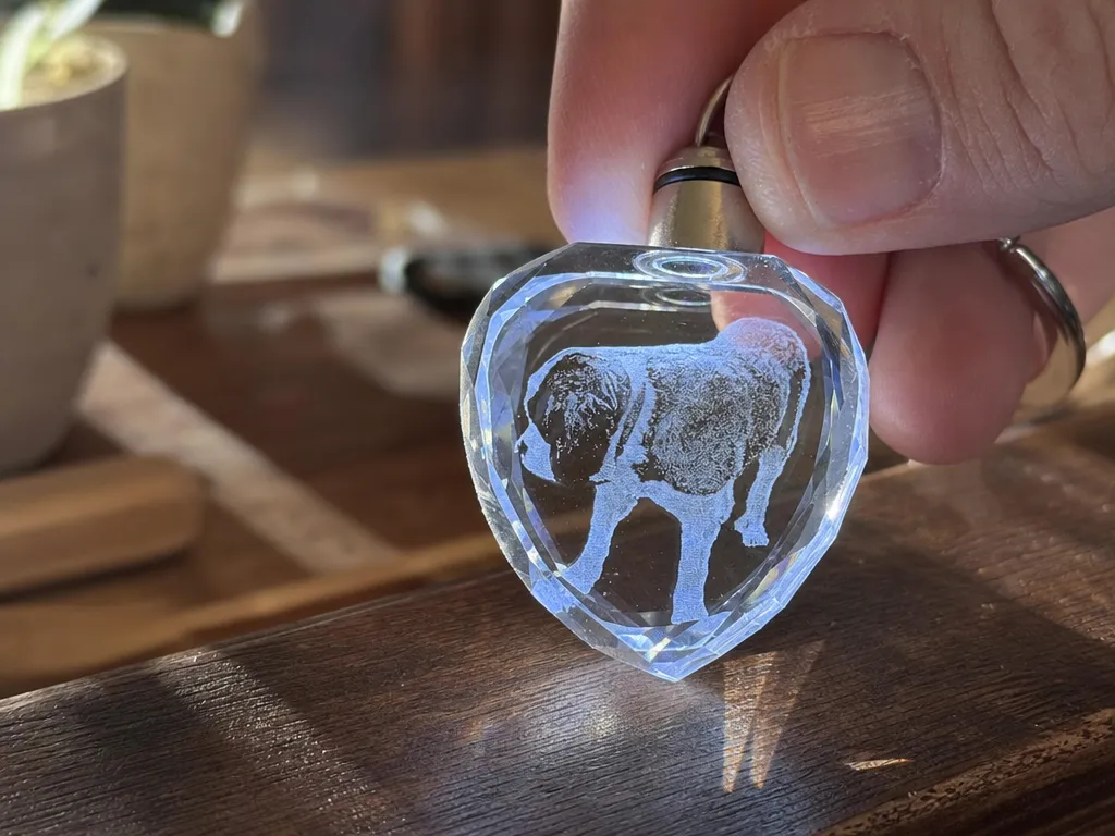 Heart-Shaped Crystal Keychain with Dog Portrait