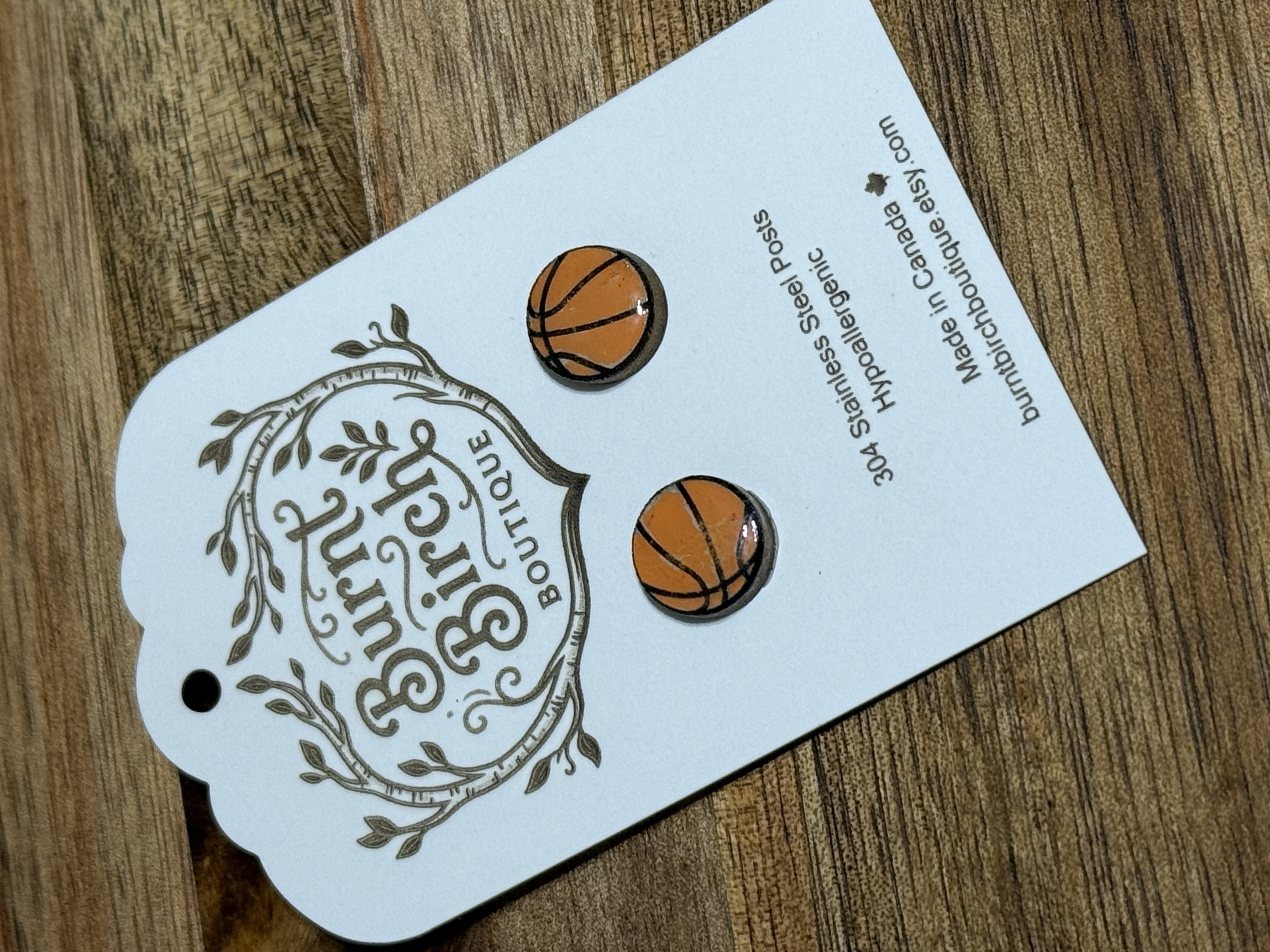 [Laser cut and engrave] Basketball Stud Earrings