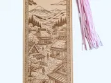 [Laser cut and engrave] Marque-page en bois avec paysage traditionnel japonais et pompon rose