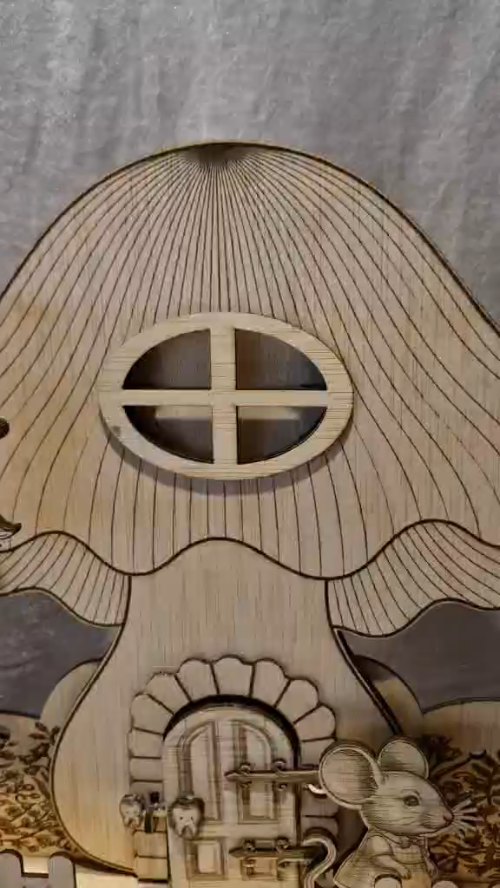 [Laser cut and engrave] Maison champignon pour petite souris avec boîte à dents