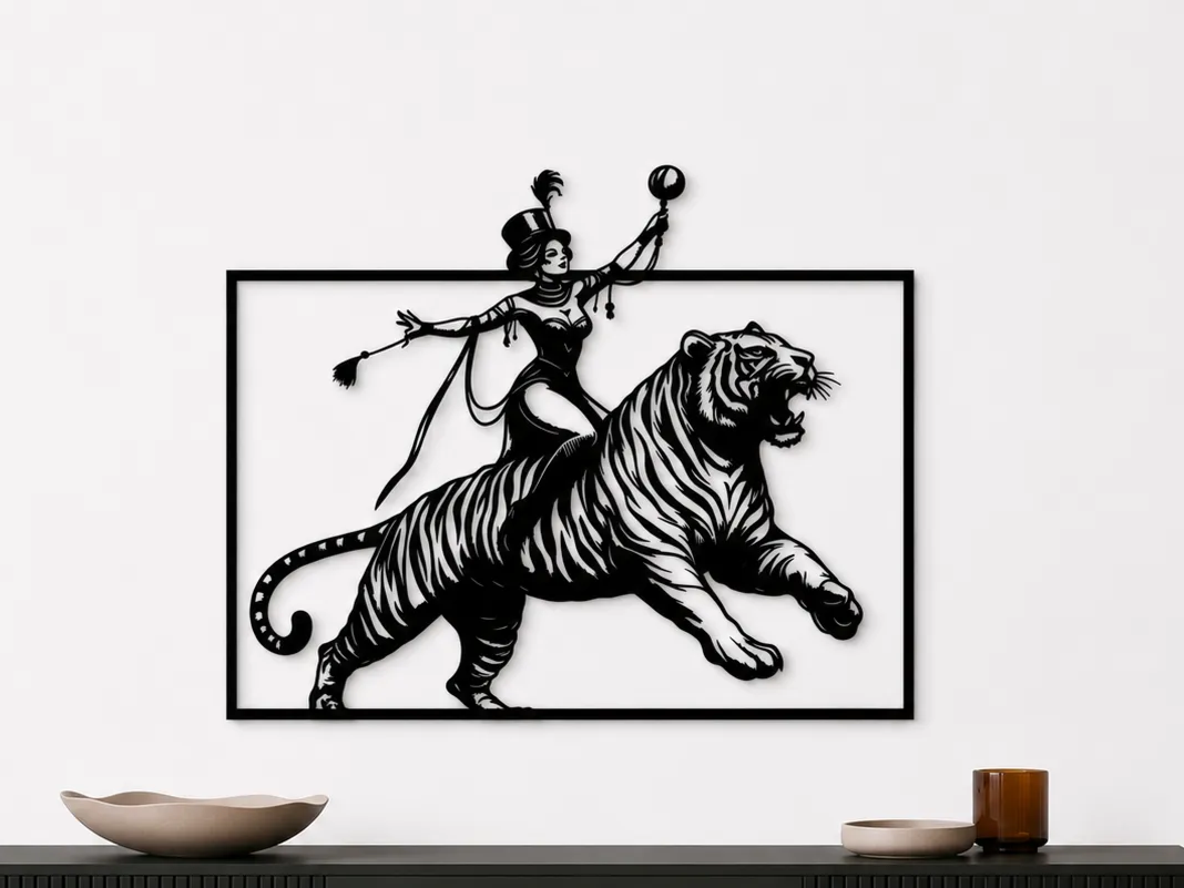 Tiger Rider Wall Art SVG | Fantasy Warrior on Tiger Laser Cut Design | Mythical Woman Decor | CNC Wooden Wall Art | Digital Download