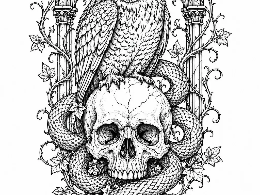 Gothic owl skull & snake