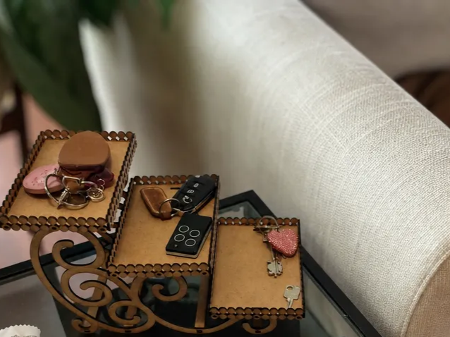 Three-Tiered Wooden Key Organizer and Entryway Tray