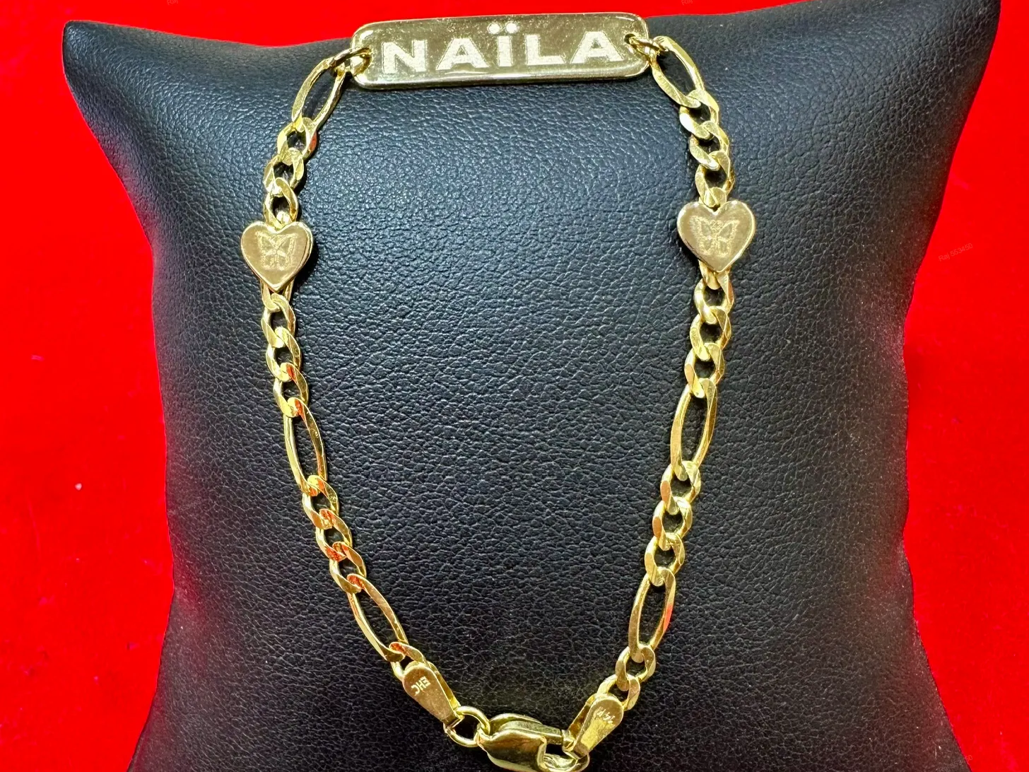 14KT Gold Nameplate Bracelet with Heart and Butterfly Accents