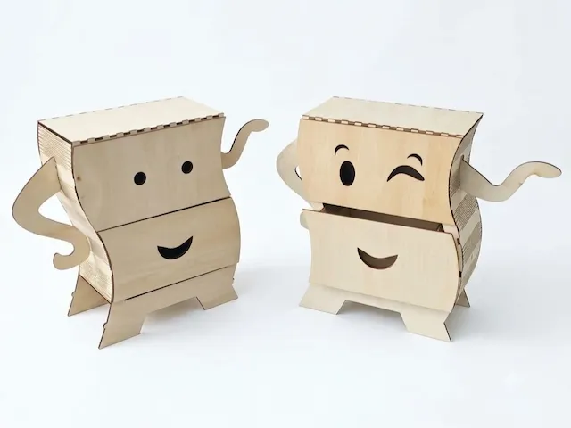 Holz Kommode Schrank mit Schubladen mit lustigen Gesichtern