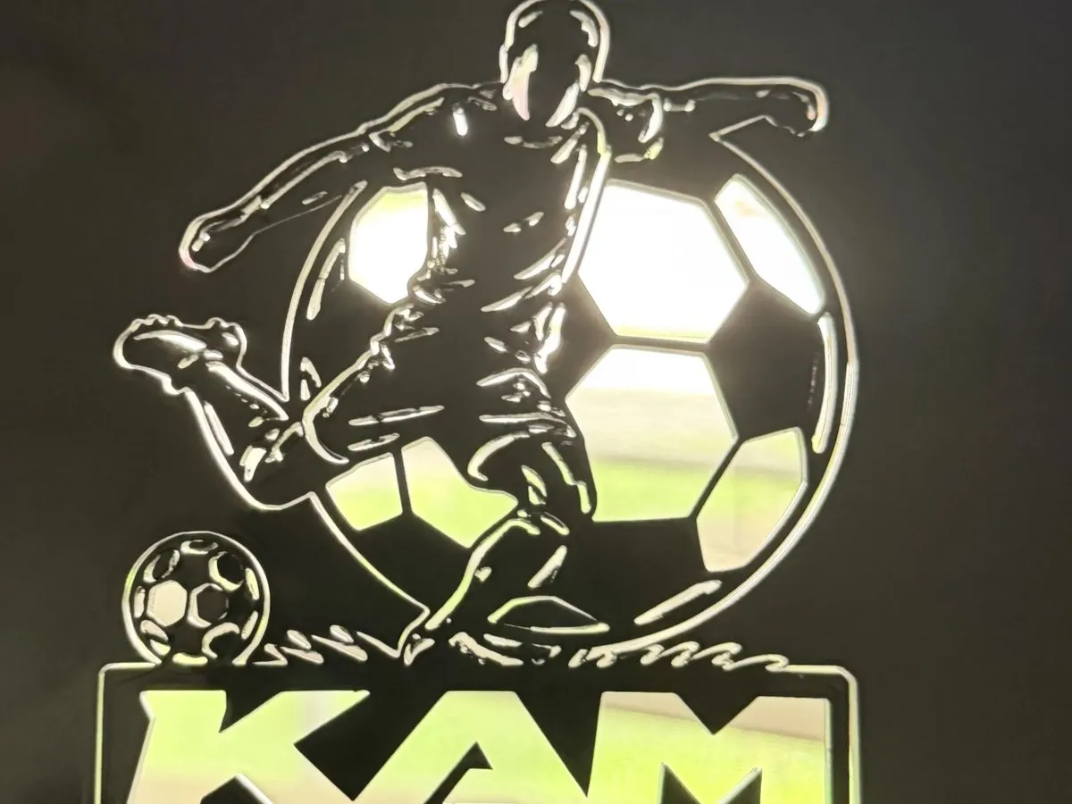 [Laser cut and engrave] Soccer Player Silhouette Wall Sign with KAM Text