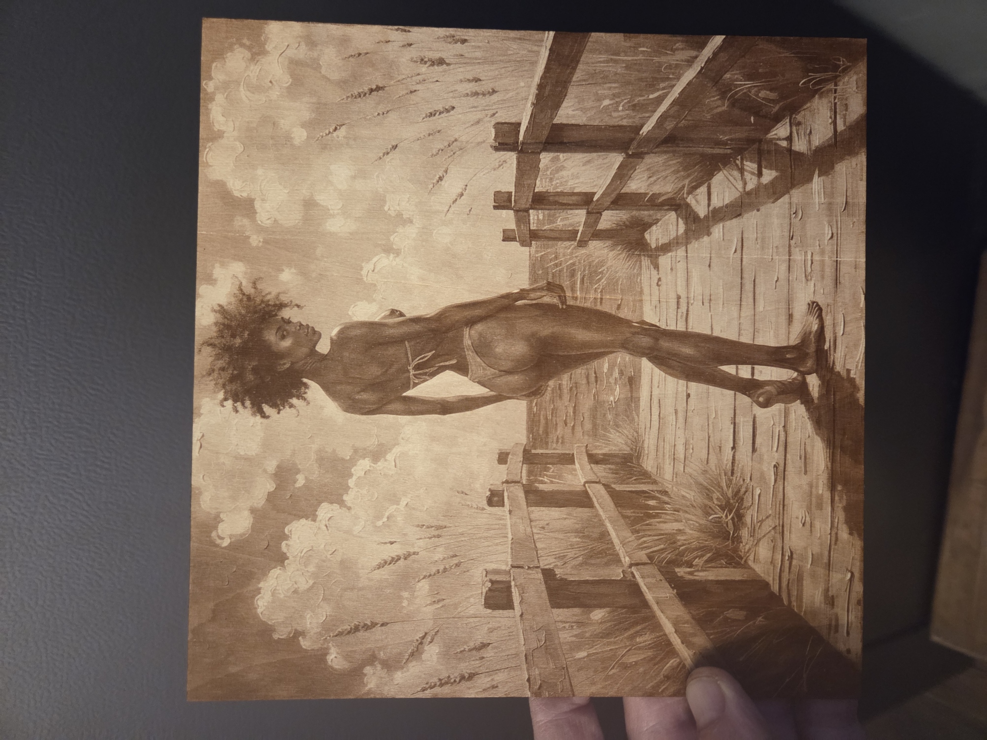 Wooden wall art featuring a woman on a beach boardwalk instruction: step 1 - 