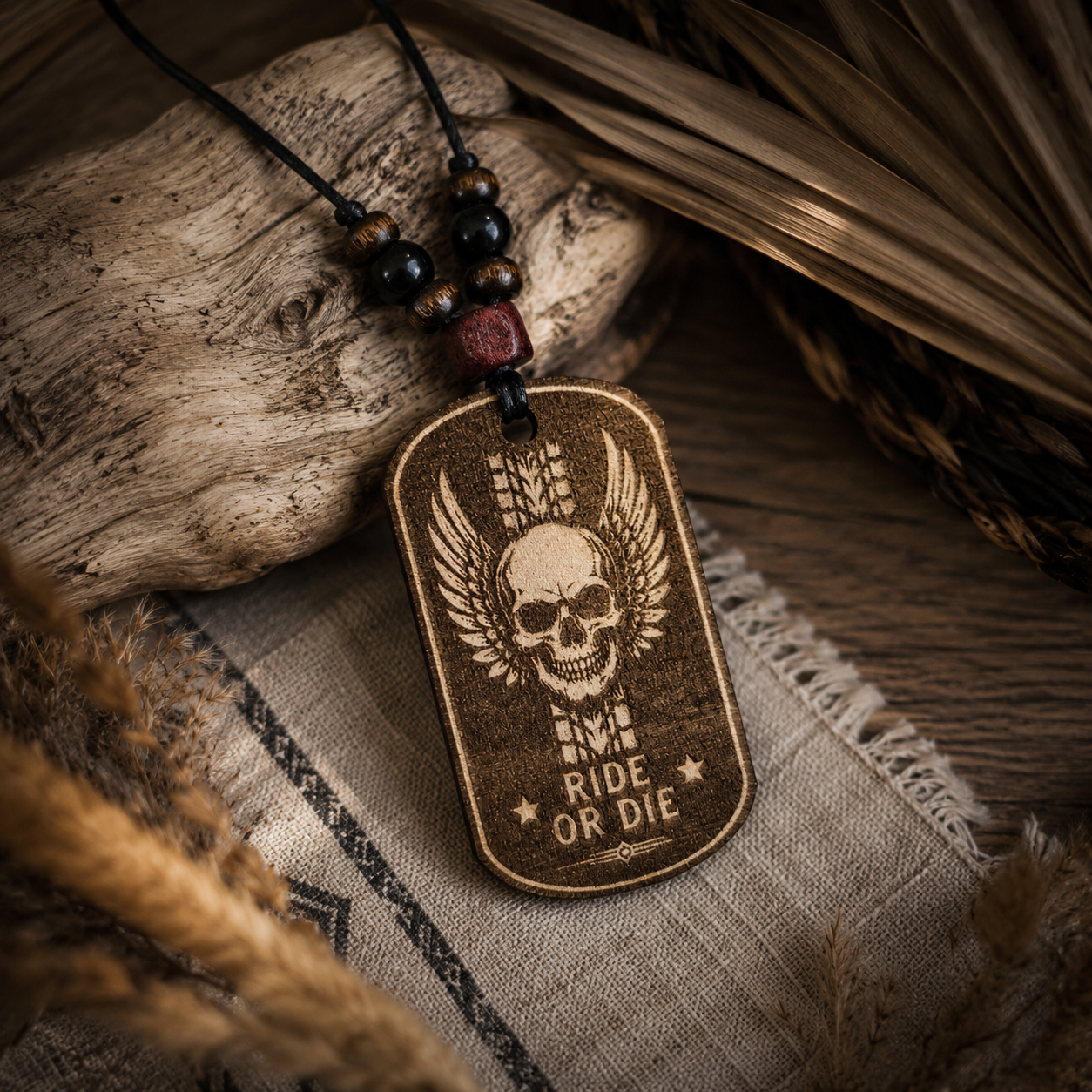 [Laser cut and engrave] Pendentif en bois avec motif de crâne de bison et plumes