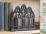 [Laser cut and engrave] Gothic Bookends Bundle. Cathedral Window Book Shelf Decor. Gothic Arch SVG. Medieval Library Decor. Book Lover. Fantasy decor