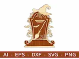 [Laser cut and engrave] Halloween Tombstone Tabletop Sign with Witch Hat and Broomstick Motif
