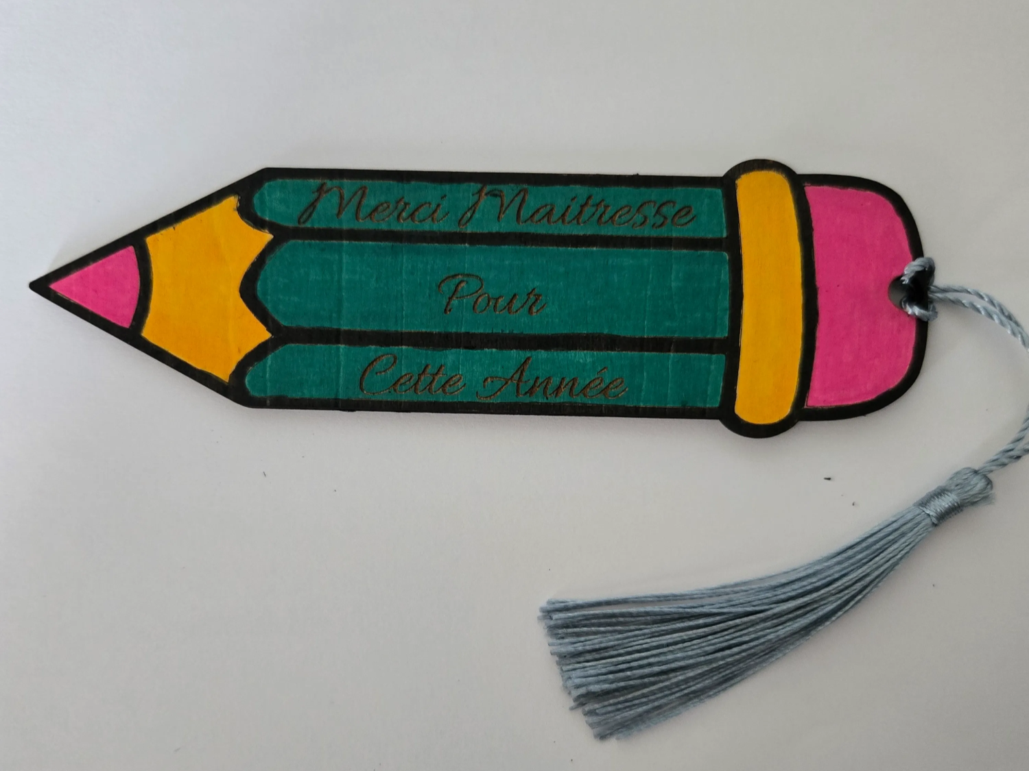 Marque-page en forme de crayon avec inscription Merci Maîtresse pour cette année