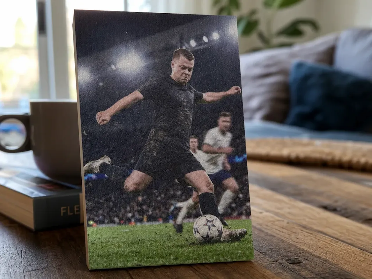 [Inkjet printing] Soccer Player Action Photo Printed on Wooden Block