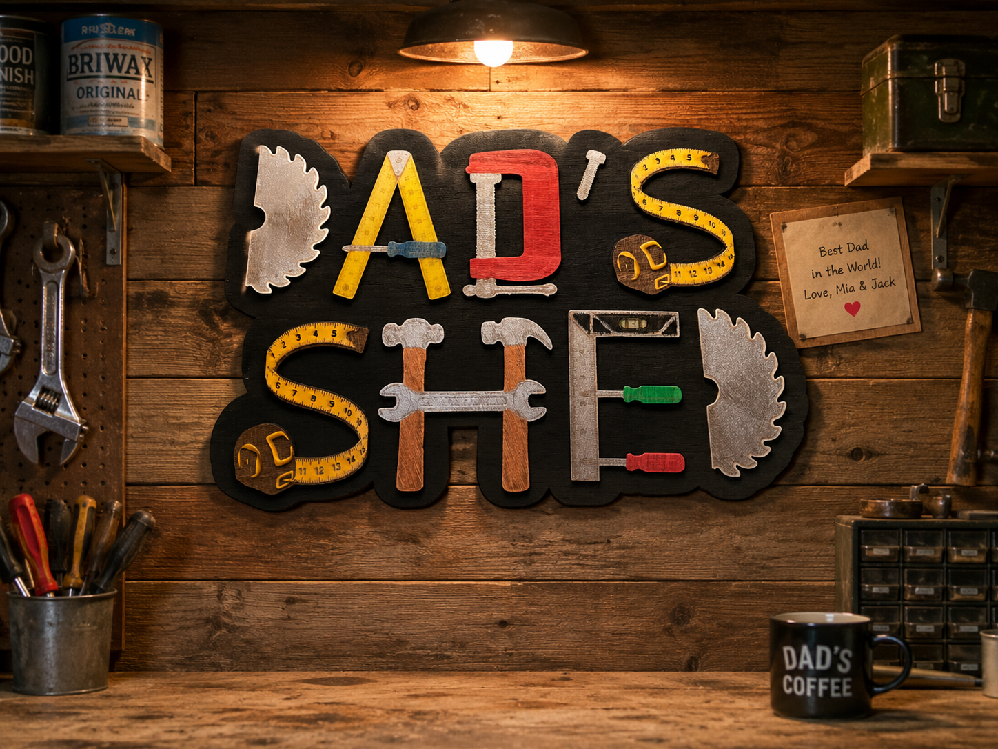 [Laser cut and engrave,Inkjet printing] Dad's Shed Wooden Wall Sign with Tool Letters