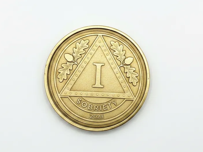 One Month/Year Sobriety Recovery Coin with Oak Leaf Motif