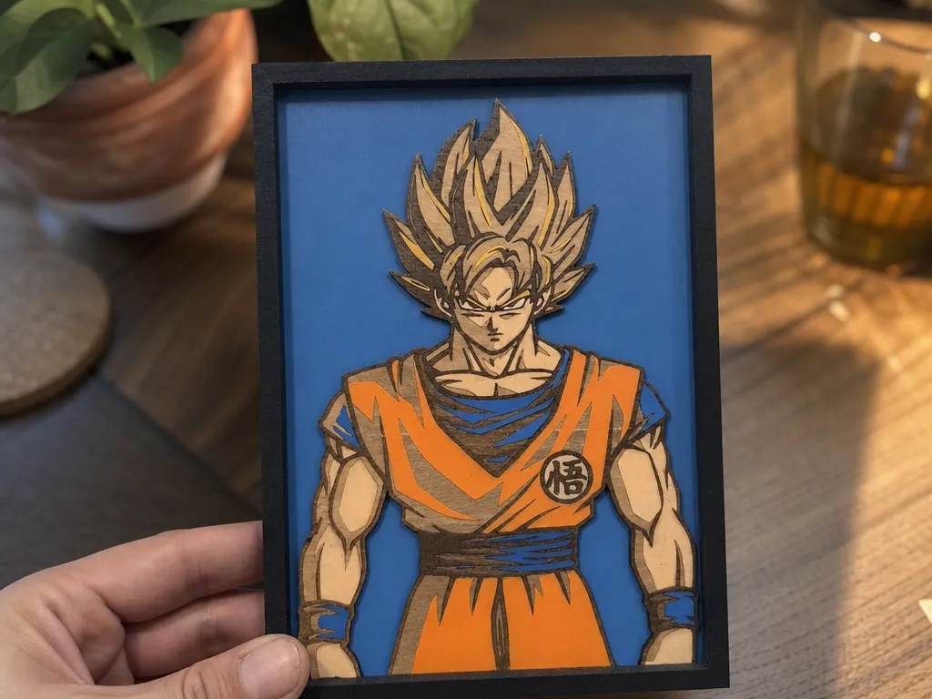 Quadro in legno con ritratto di Goku di Dragon Ball