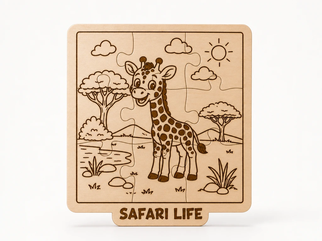 Cute Giraffe Wooden Puzzle for Kids | Safari Life Coloring Puzzle | Laser Cut Animal Jigsaw | Educational DIY Toy | Preschool Learning