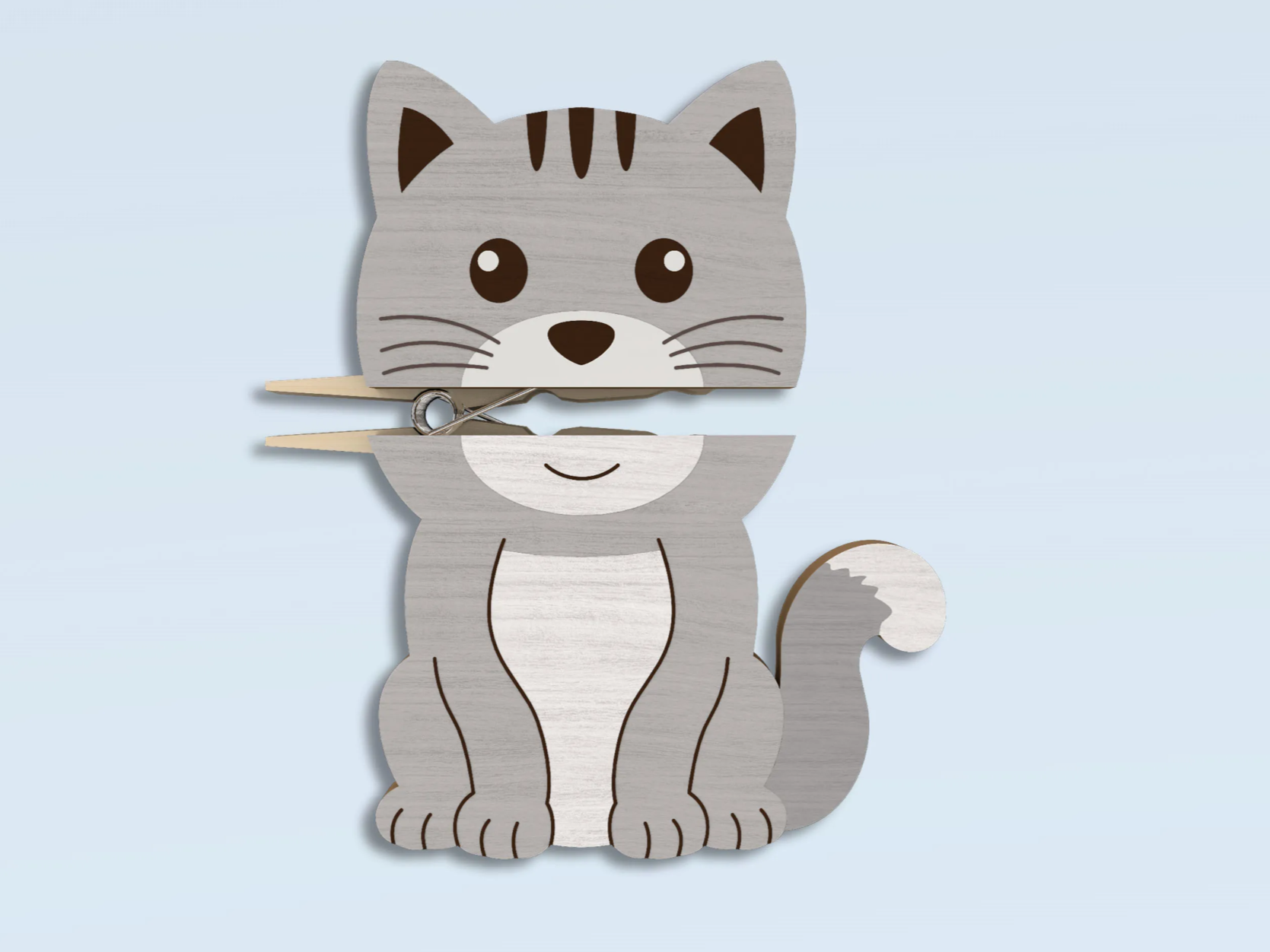 Gray Tabby Cat Clothespin Clip