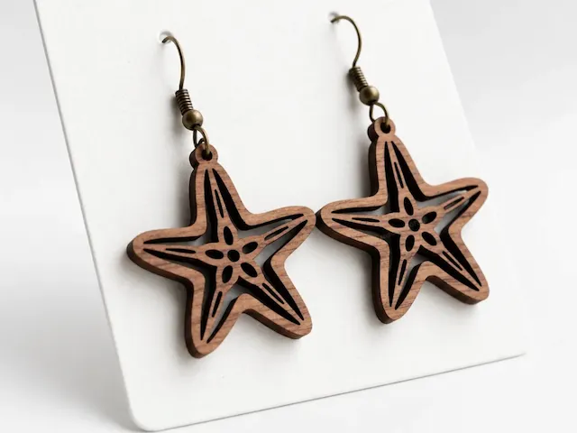 Starfish Shape Wooden Dangle Earrings