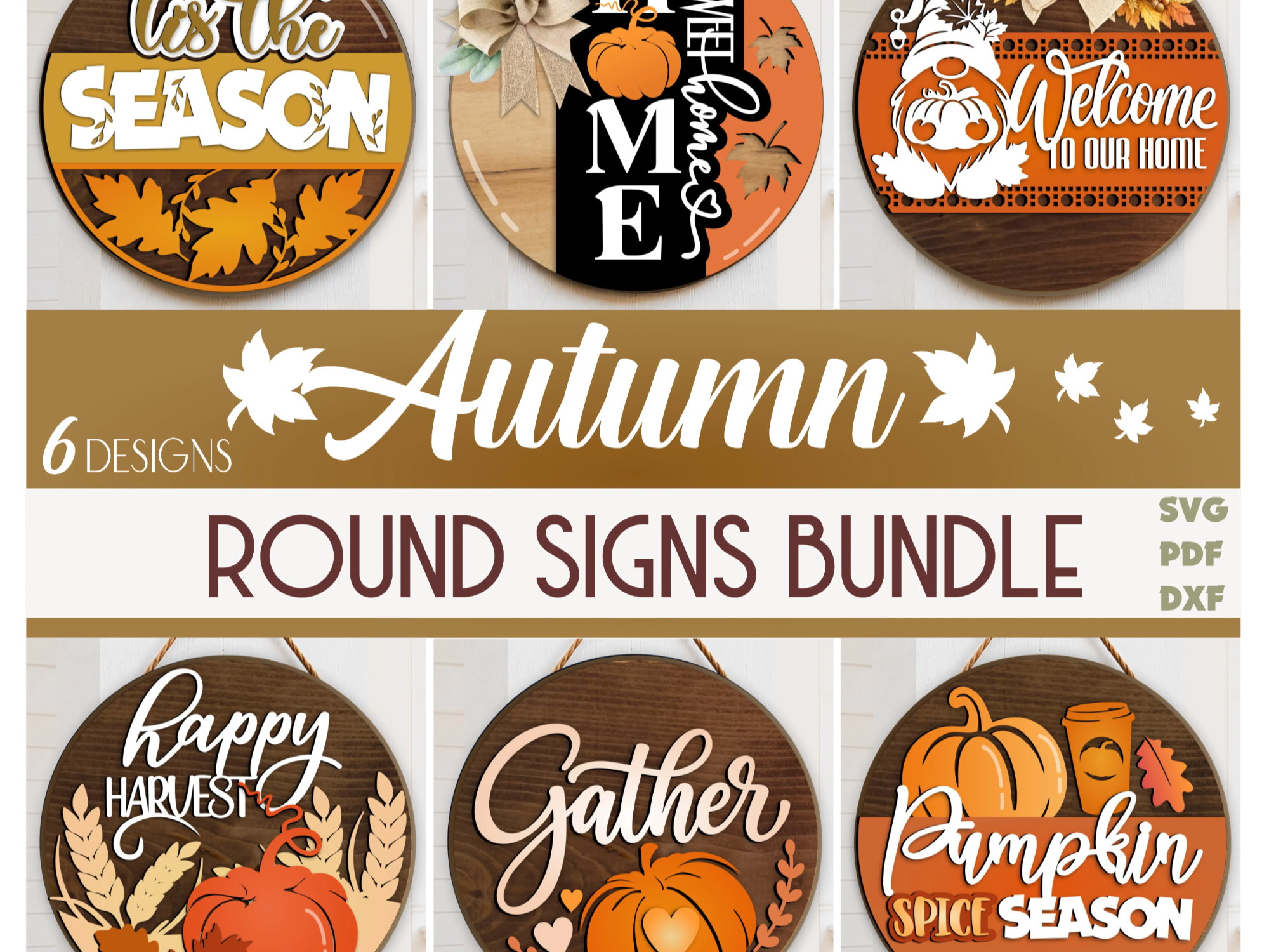 Fall Round Door Hanger SVG Bundle, Autumn Laser Cut File, Farmhouse Fall Front Door Sign, Glowforge, CNC Ready File, Cricut File