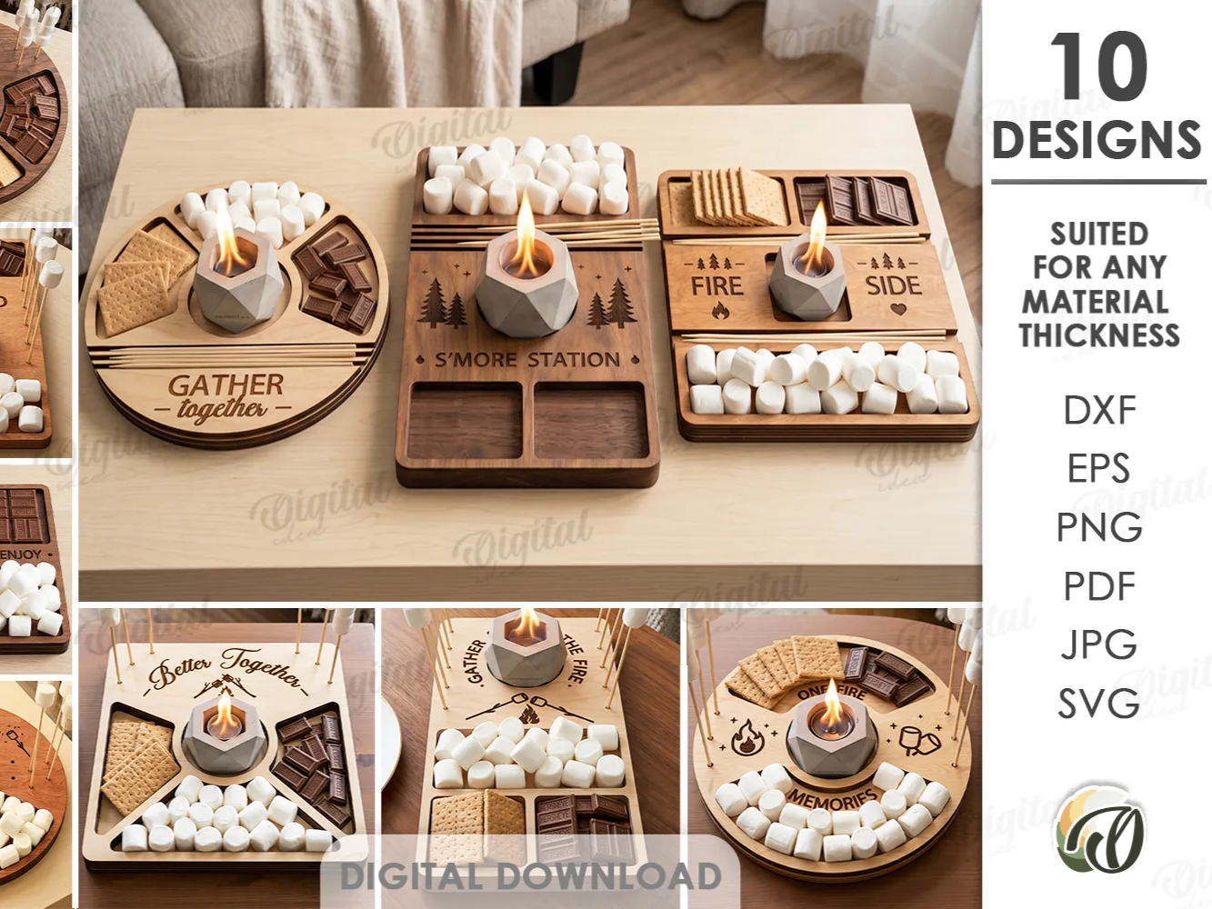 3D S'mores station trays bundle. Treats board laser cut files. Camping quotes svg. Marshmallow. Home campfire. Smores organizer serving tray