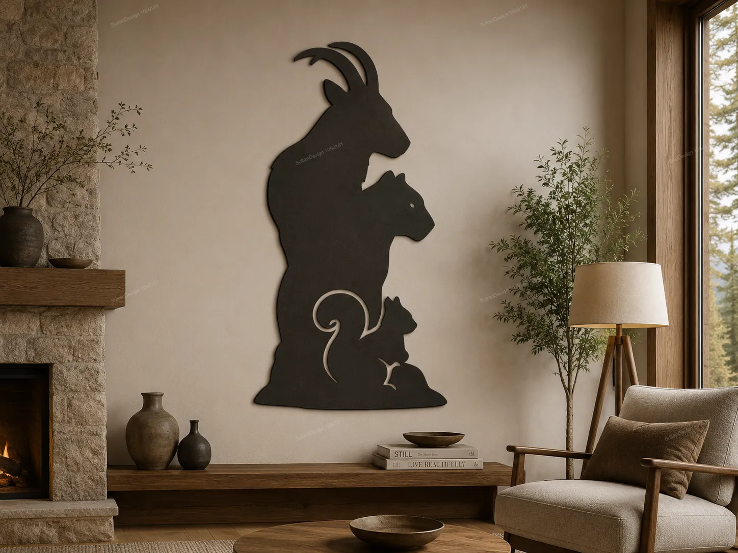 Mountain Goat, Panther, and Squirrel Silhouette Wall Art