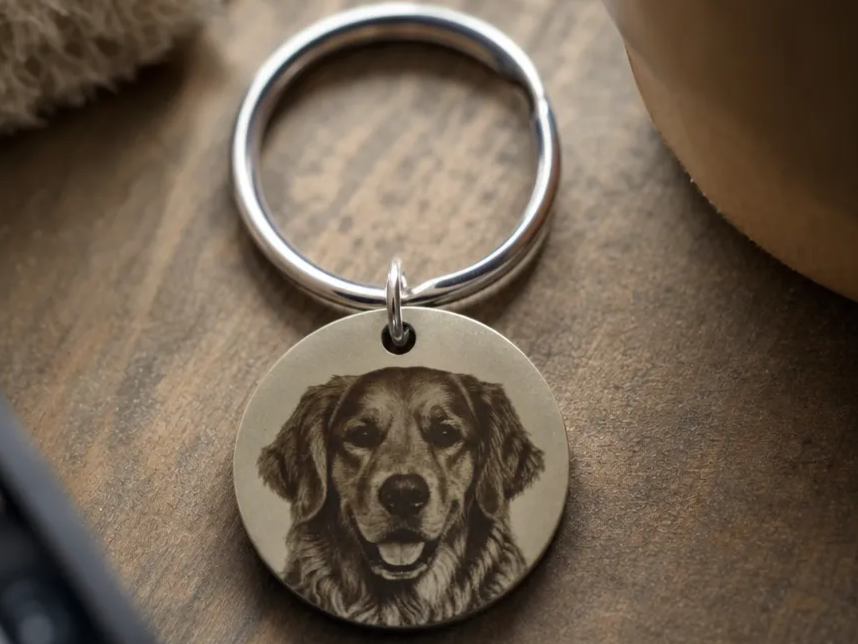 Golden Retriever Portrait Round Metal Keychain