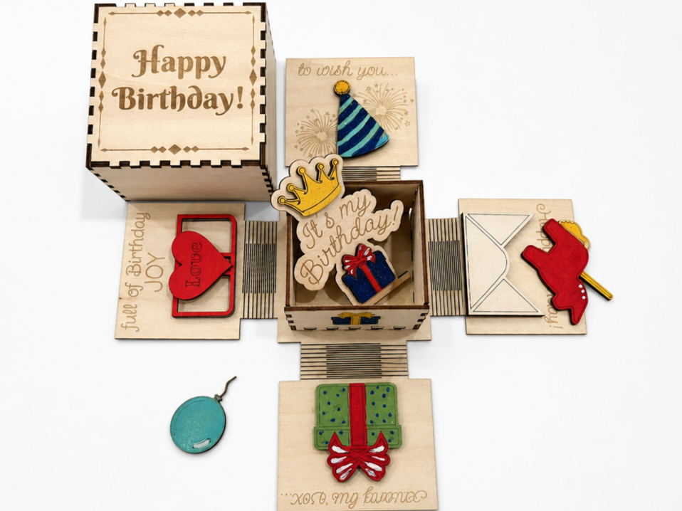 Happy Birthday Exploding Gift Box with Festive Decorations