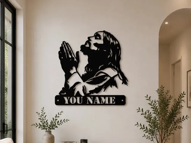 Personalized Jesus Praying SVG | Custom Christian Name Sign | Religious Wall Art Laser Cut File | Faith Decor Digital Download