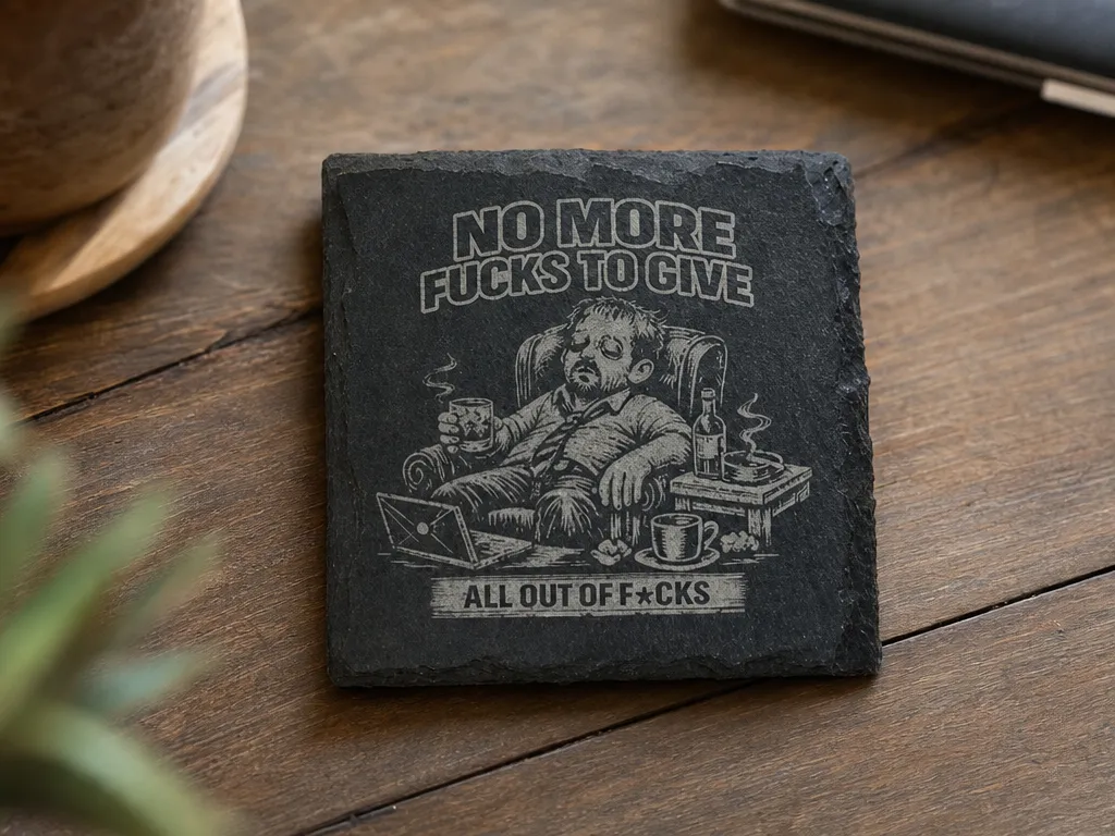 Square Slate Coaster with Funny Tired Office Worker Illustration