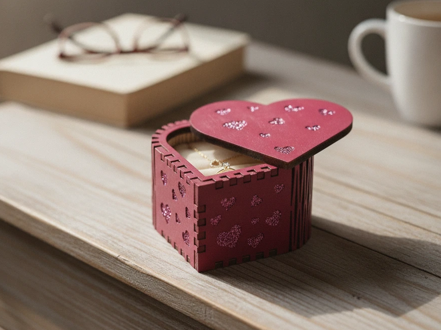 Herzförmige Schmuckschatulle mit Deckel ; kleine Herz Box