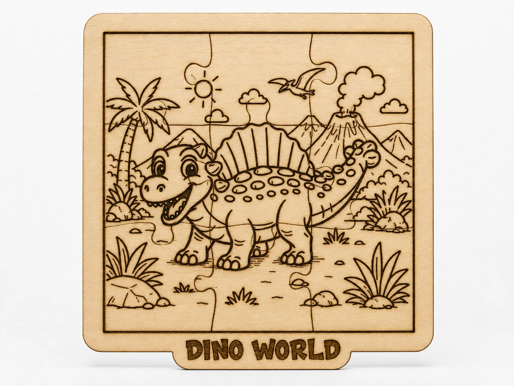 Friendly Spinosaurus Puzzle for Kids | Dino World Wooden Laser Cut Design | Educational Coloring Puzzle | SVG XCS File Download