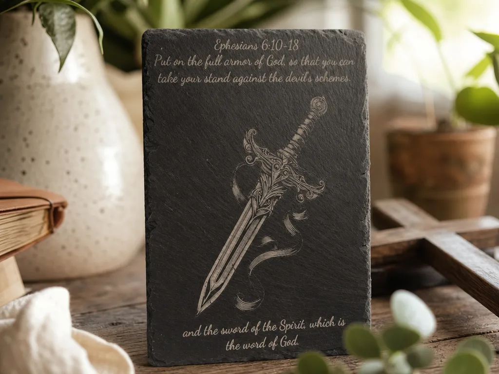 Armor of God Scripture Slate Plaque with Sword Motif