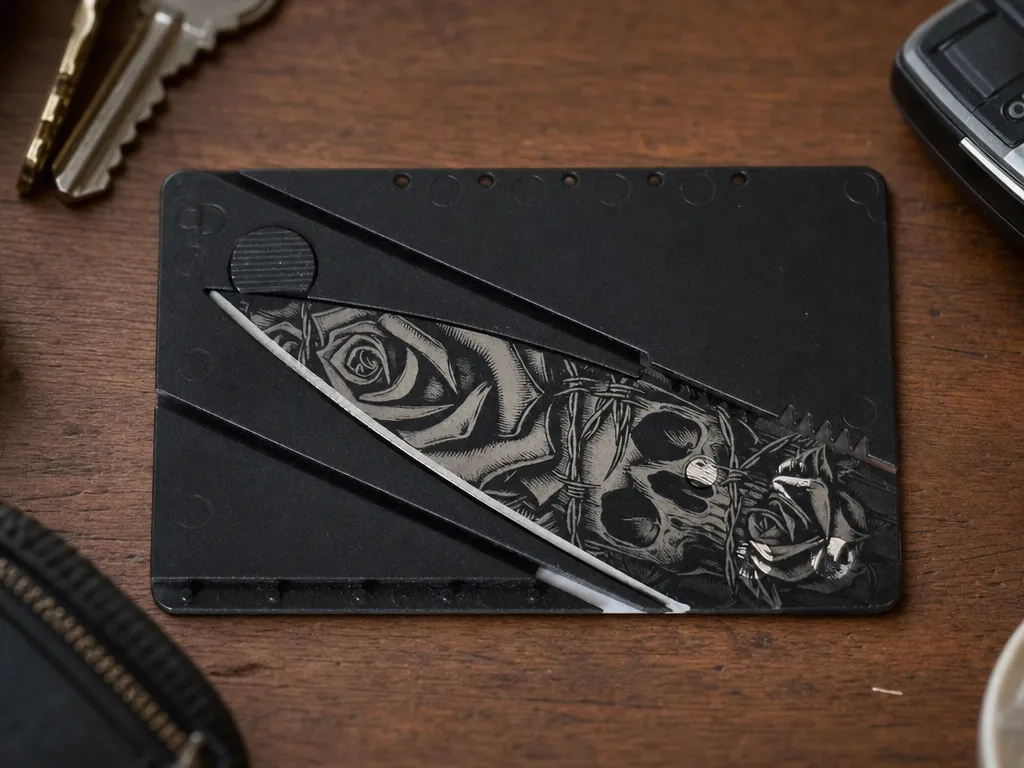 Visitenkarten Taschenmesser Skull and Roses
