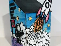 [Laser cut and engrave] Space Themed Little Free Library with Rocket and Astronaut Illustrations