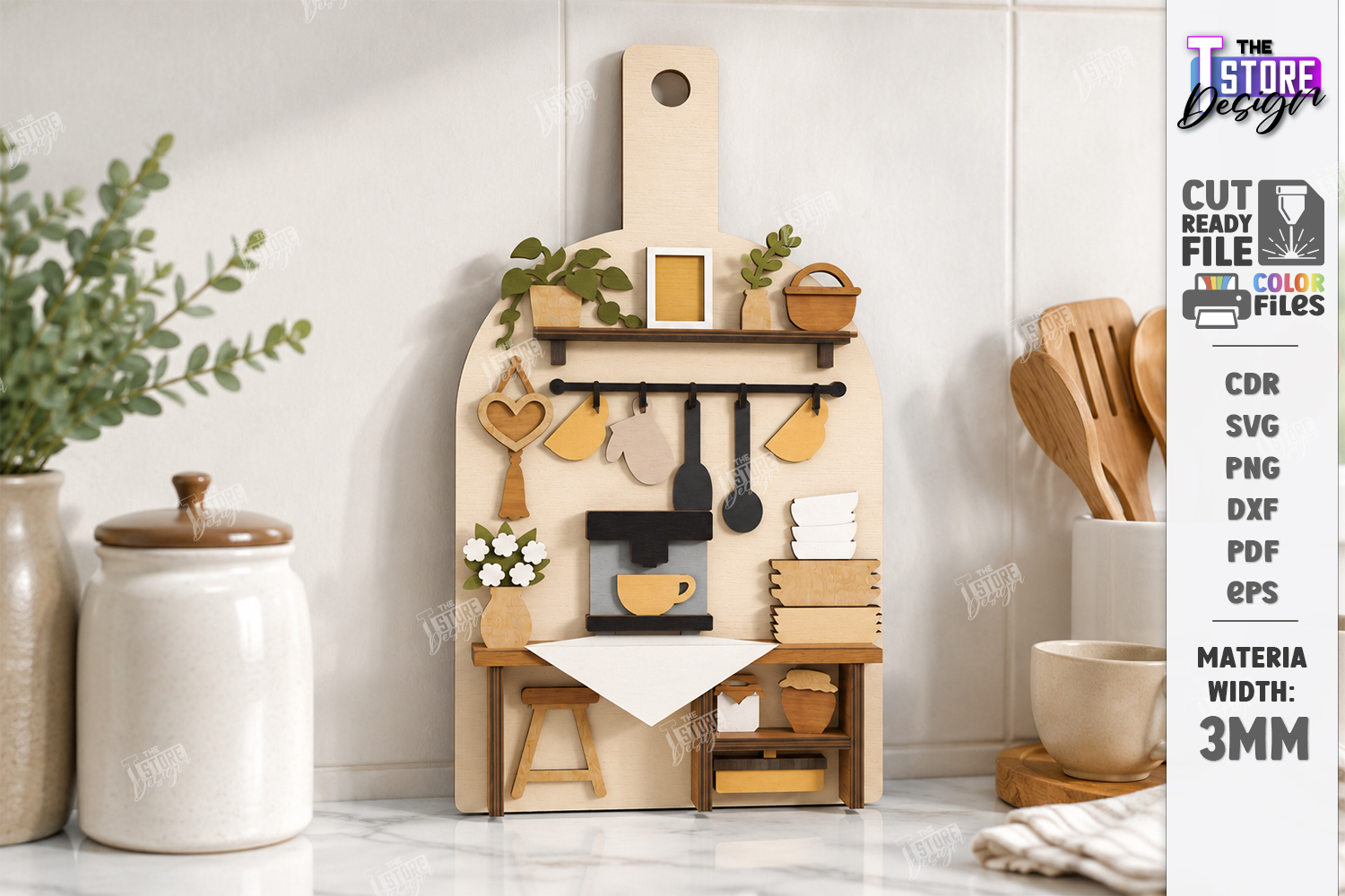 [Laser cut and engrave] Miniature Kitchen Scene Wall Hanging Cutting Board Decor Laser Cut Bundle. Mini Kitchen. Home Decor