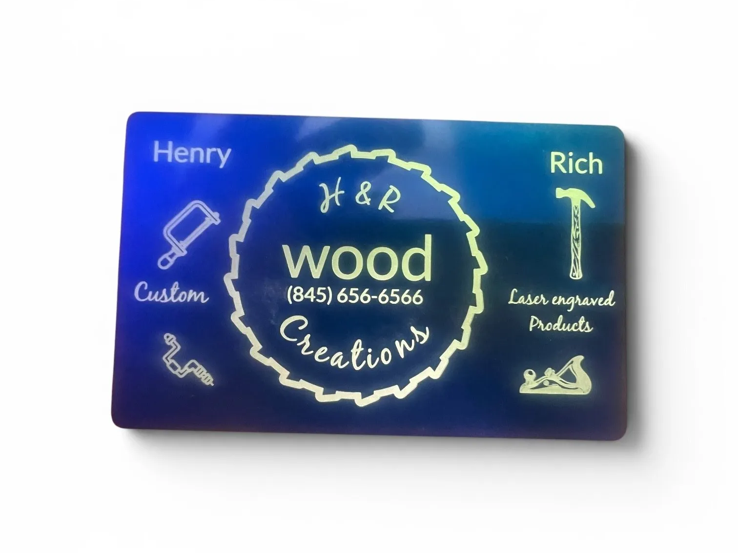 Blue metal business card setting with F1 Ultra.