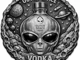[Laser cut and engrave] Outer Space Vodka Alien Head Embossed Metal Coaster