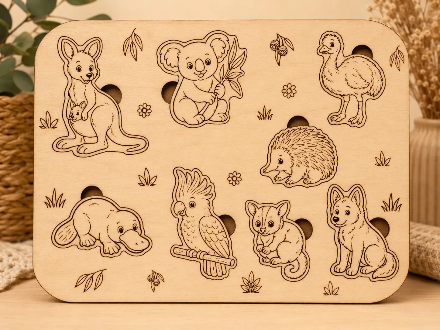 Australian Animals Montessori-Inspired Wooden Puzzle | 8 Piece Animal Name Learning Puzzle