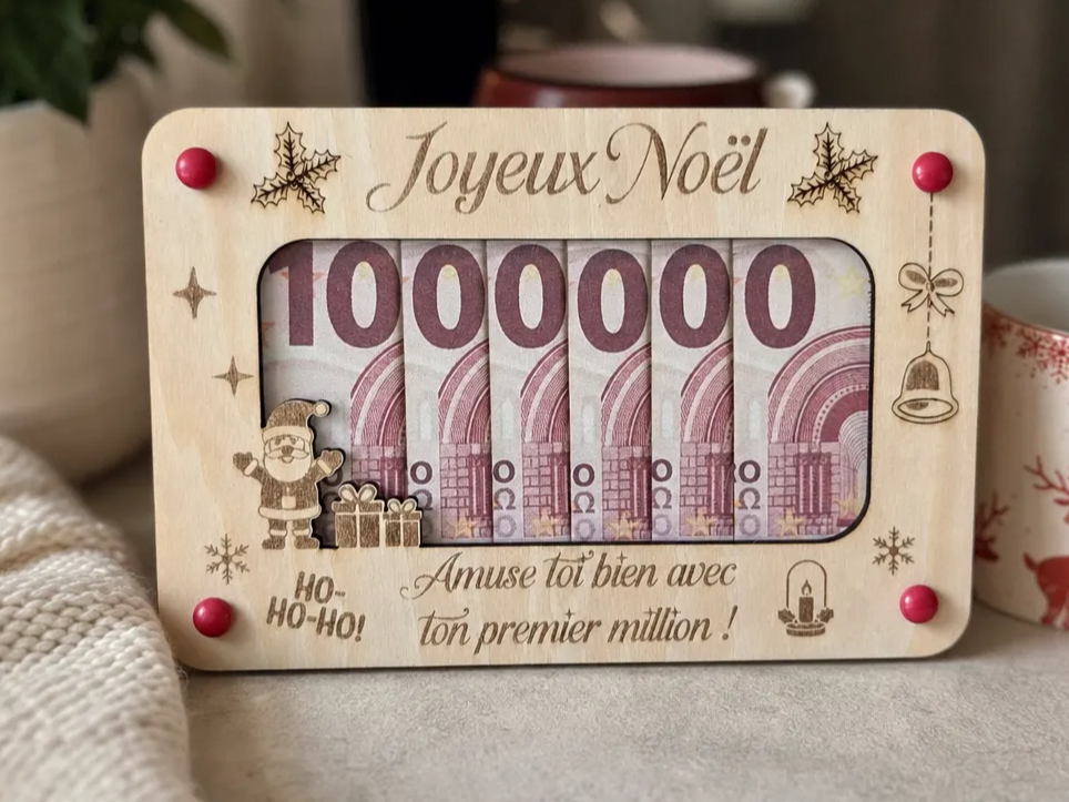 Carte en bois "Joyeux Noël" pour offrir de l'argent