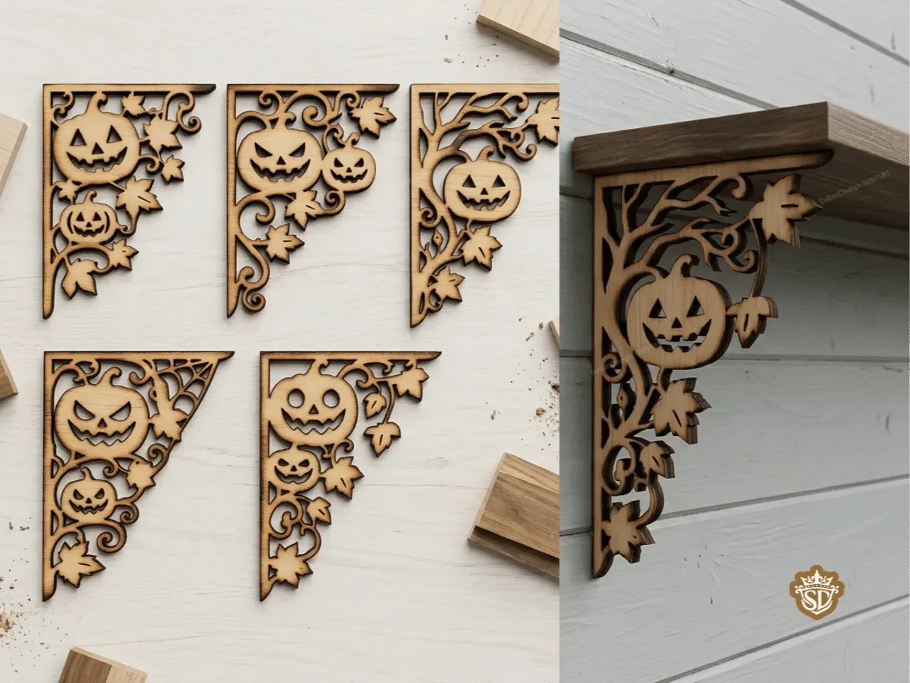 [Laser cut and engrave] Halloween Pumpkin Corner Bracket Set
