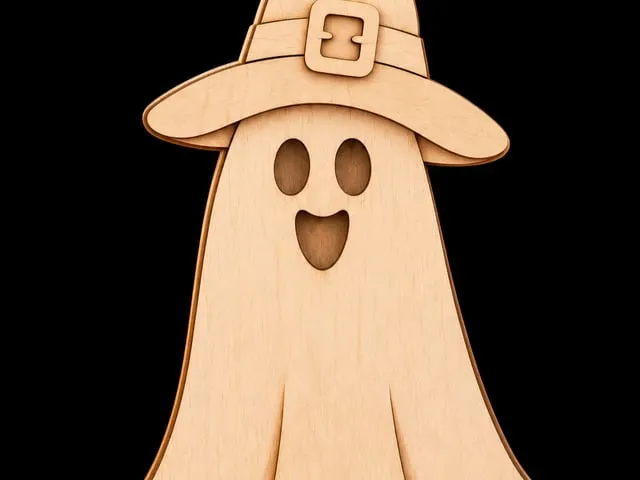 Wooden Ghost Wearing a Witch Hat Halloween